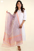 Kota Doria Dupatta in Pink and Peach Graphic Block Print
